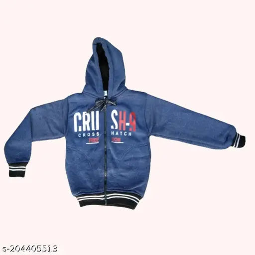 Printed cotton kids sweater, single pack for 6-16 years. Soft fleece and front zipper design with pockets and hood. Available sizes: 6-7 Years (Chest 30in), 7-8 Years (Chest 30in), 8-9 Years (Chest 32in), etc. Indian made