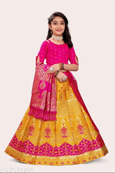 Acrylic/Bamboo kids lehenga choli (7-8yrs), jacquard stitch, short sleeves, Indian origin