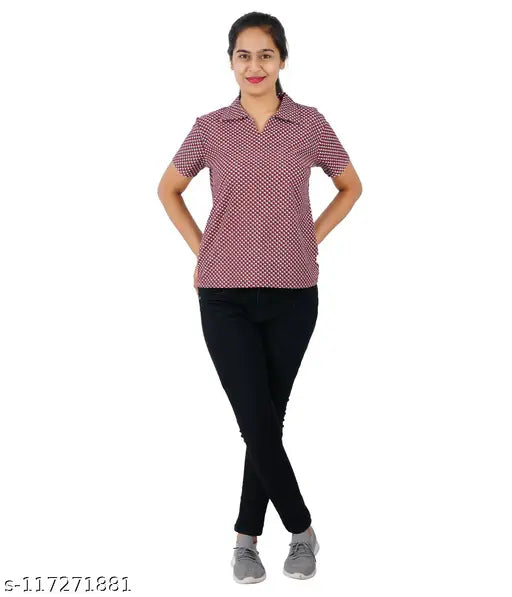 Cotton printed self-collar v-neck half sleeve crop top by SYVI, XS-XL sizes available