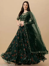 Embroidered floral net lehenga set with choli and lace dupatta, semi-stitched or free size, Indian origin
