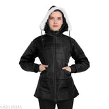 Black polyester long-sleeve women's jacket, solid design from Young Threads Collection