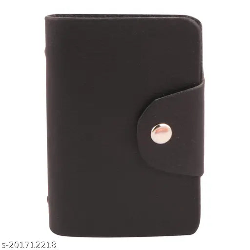 Black faux leather ATM card holder, holds 5 compartments for debit/credit cards and business cards, free size (8cm x 6cm), made in India