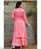 Attractive Rayon women's Kurta Sharara set, three-quarter sleeves, printed net design - Indian fashion for all occasions