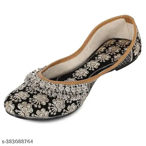 Synthetic leather Rajasthani embellished juttis for women - elegant ballerina flats, handcrafted in India. Sizes: IND-3 to IND-8