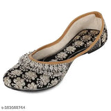 Synthetic leather Rajasthani embellished juttis for women - elegant ballerina flats, handcrafted in India. Sizes: IND-3 to IND-8