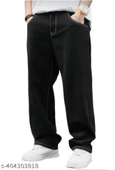 Denim baggy pants - black with white lining, loose fit, high-quality fabric, size 28/30, made in India
