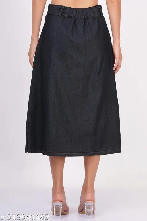 Women's and girls' solid denim black skirts (Size 28-40), Indian-made denim fashion for all ages