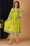 Rayon printed Anarkali gown, vibrant floral pattern, calf length, 3/4 sleeve, suitable for women & girls