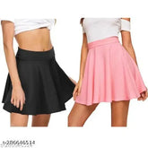Mini pink & black flared/skater skirts combo set (2), stylish trendy polycotton, sizes 24-34 inches