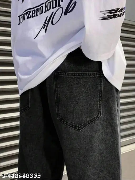 Black denim men's jeans, solid pattern, four pockets, quality fabric - size 28, 30, or 32 (representational image)