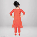 Girls embroidered rayon kurta and trousers set, three-quarter sleeves, A-line style, sizes 4-5 years to 15-16 years, Indian craftsmanship