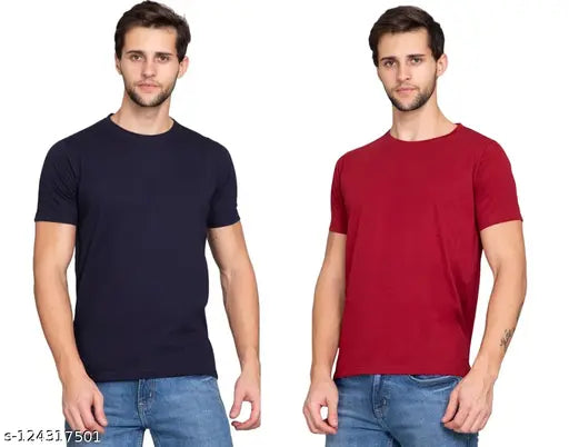 Men's round neck cotton t-shirt, short sleeves, solid design, available in sizes M, L, XL, XXL, made in India