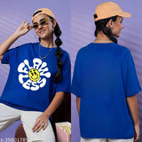 RoyalBlue cotton graphic design oversized women's t-shirt, featuring trendy print on short sleeves