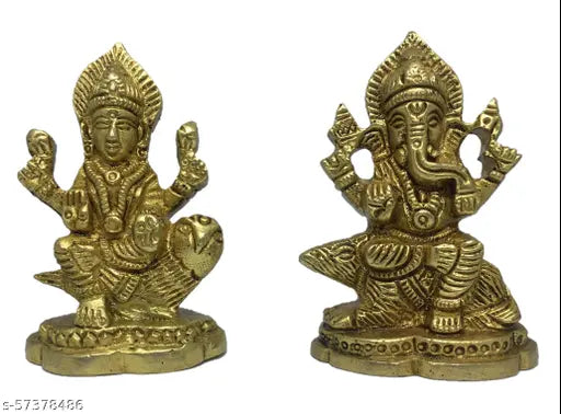 Brass Laxmi Ganesh idol, intricate deity figure for puja temple decoration (4cm x 8cm x 6cm)