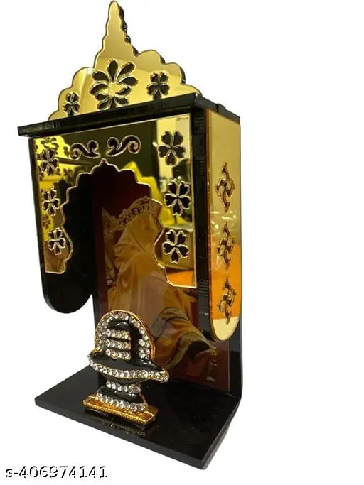 Acrylic golden framed Guruji Car Swaroop with OM Shiv Lingam, ideal for car dashboard decoration
