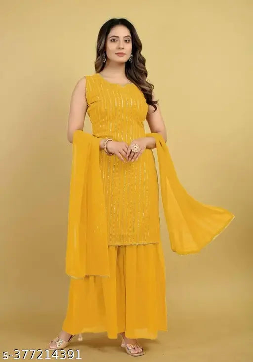 Georgette embroidered kurta with dupatta and bottomwear, perfect fit for all weather seasons and everyday wear
