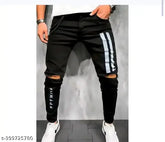 Black denim men's trousers from PPF, featuring placement print design. PPFMenblacktrouserPaintRUF (N1), size 30x33 (IN)