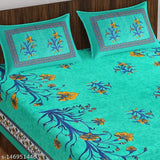 Floral print cotton double bedsheet (King Size), 150TC quality, includes 2 pillow covers for King-sized beds