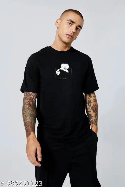Saruto Gojo printed cotton t-shirt for men, vibrant anime design on round neck short sleeves tee, India origin