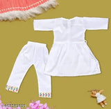 Embroidered cotton blend kids' Naira top and bottom, three-quarter sleeves - Indian handcrafted clothing for babies