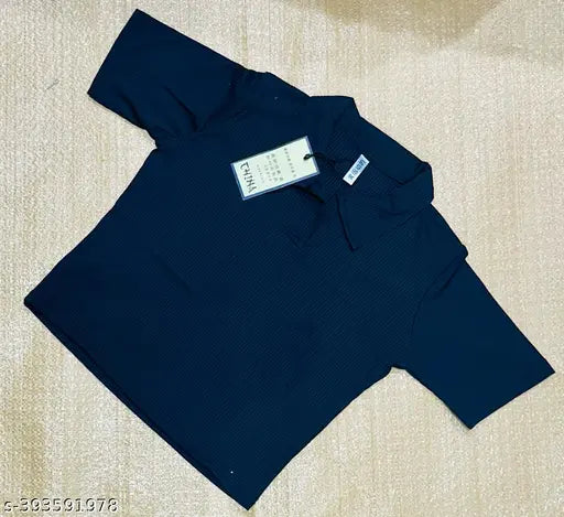 Solid cotton blend free size rib crop top, long sleeves
