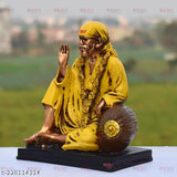 Yellow resin Sai Baba Idol gift statue for home decor and office, ideal for spiritual spaces - 17 cm (Handcrafted by skilled artisans)