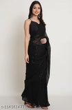 Black Georgette sequin trending saree with separate Art Silk blouse, embellished design on display