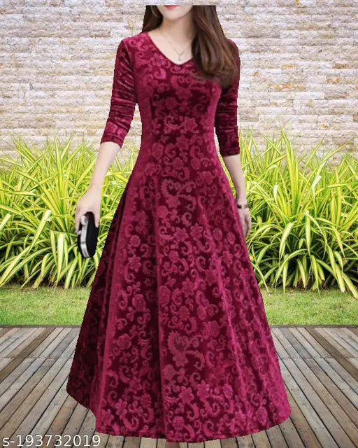Embroidered woolen velvet kurti, fancy design for women, long sleeves, XS - XXXXL