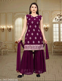 Purple Georgette Sharara Salwar Suit Set with Sequence Embroidery - Readymade for Weddings/Festivals (India)