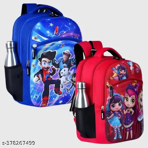 Pink padded shoulder strap polyester school bag with casual print, spacious and durable for kids' school use or travel