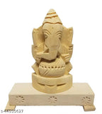 White wooden Swetharka Ganesh idol, Vellerkku Root Vinayagar original, with stand (Size no: 0). Traditional Indian puja article, known for knowledge, concentration power, and prosperity