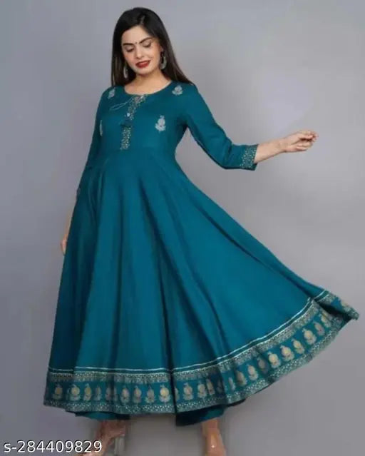 Rayon three-quarter sleeve Teall border print top, vibrant Indian fashion
