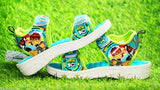 Orange and green EVA Chota Bheem kids sandals for summer wear, featuring cartoon characters. Velcro fastening with tan details on size 18-10 years