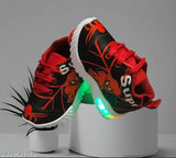 LED light burning canvas shoes, PVC sole, printed design, lace-up net detail, for children aged 18 months to 4.5 years