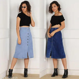 Denim, fashionable unique women's western skirts - Solid design, 28-32 waist sizes, India origin