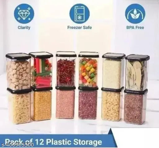 Plastic airtight kitchen storage containers, pack of 12 (1100ml each), ideal for organizing kitchen dabba