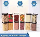 Plastic airtight kitchen storage containers, pack of 12 (1100ml each), ideal for organizing kitchen dabba