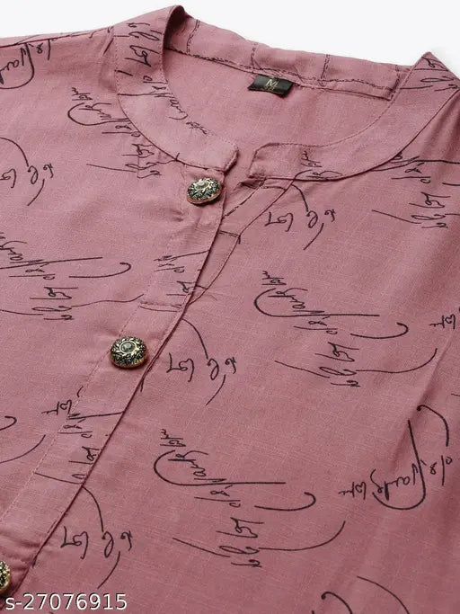 Trendy pink rayon kurta sets, printed calf length with straight fit palazzos, perfect for regular wear