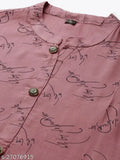 Trendy pink rayon kurta sets, printed calf length with straight fit palazzos, perfect for regular wear