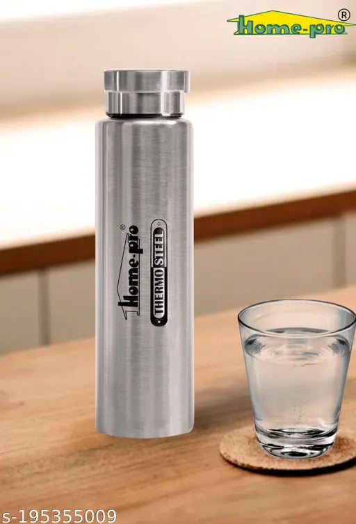 Silver double-wall vacuum Thermosteel water bottle by Homepro (800ml capacity) - durable, leak-proof, and great for hot/cold drinks on the go