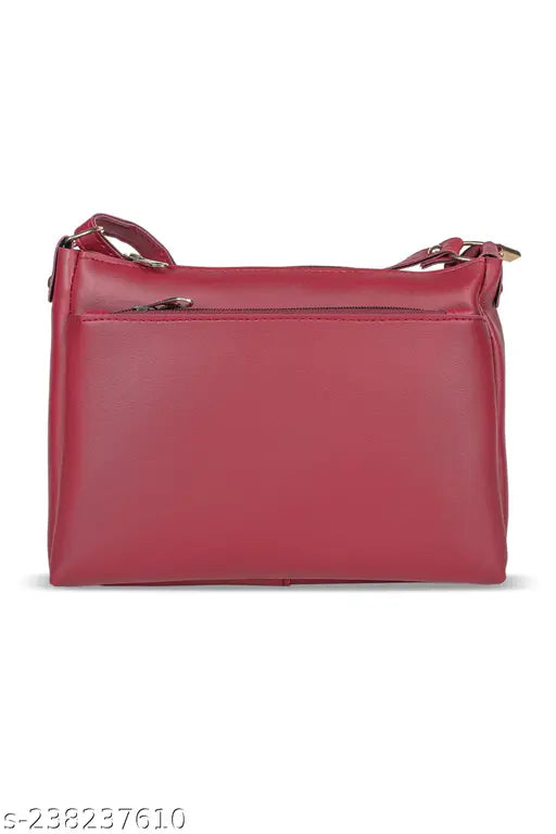 Solid PU BeauT Women's Sling Bag, features 3 spacious compartments & an inner zip pocket - Indian handbag style for daily essentials