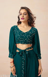 Georgette women's stylized crop top & palazzo set, embroidered net & sequin work, India