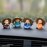 Polyresin Monk Buddha Idols Set of 4, Indian handcrafted showpiece for cars or home decor