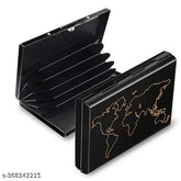 Black Metal World Map 6-slot RFID Blocking Card Holder - Slim organizer for men & women, durable design with quick access