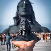 Black resin Adi Shankara statue, Adiyogi Shiva car dash board pooja gift idol for home and office decor (7cm x 9cm x 8cm)