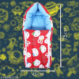 Red kitty printed cotton sleeveless 2-in-1 sleeping bag/carry bag bedding set for babies