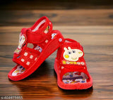 Red embellished canvas and rubber sandals for boys age 02 years, featuring whistle CHU-CHU sound music (Bacho ke sandals) - ideal footwear for summer and winter