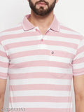 Striped cotton blend polo shirt for men, short sleeves, size L (42in/28in)