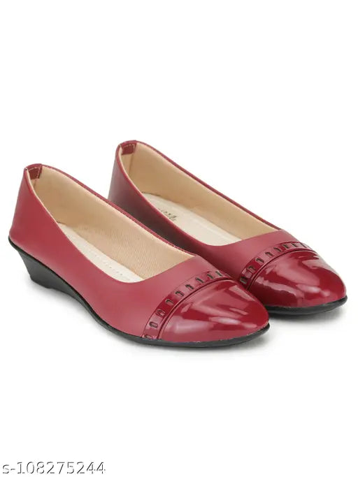 Synthetic maroon ballerinas - slip-on, solid pattern, Indian origin