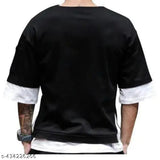 Stylish cotton blend round neck men's printed t-shirt, three-quarter sleeves, trendy casual fit for regular size (N), India origin